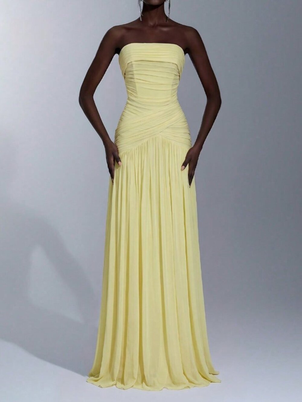 Yellow Elegant Formal Women's Maxi Wedding Dress with Ruched Waist Mermaid Hem